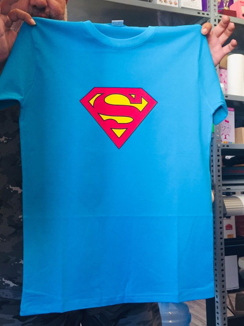 Anne Baba Çocuk 3'lü  Aile Tişört Kombini Supermen Tasarım Baskılı Pamuklu Turkuaz Mavi T-shirt Set - Görsel 2