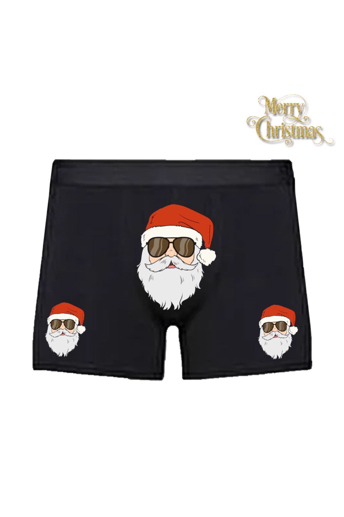 Yılbaşı Hediyesi Noel Baba Baskılı Espirili Siyah Erkek Boxer Pamuklu