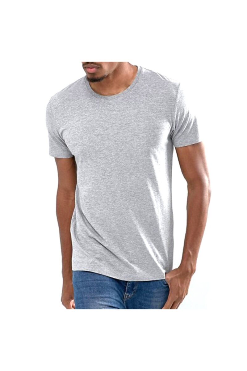 BASKISIZ Pamuklu Penye Tişört Erkek Basic T Shirt Gri