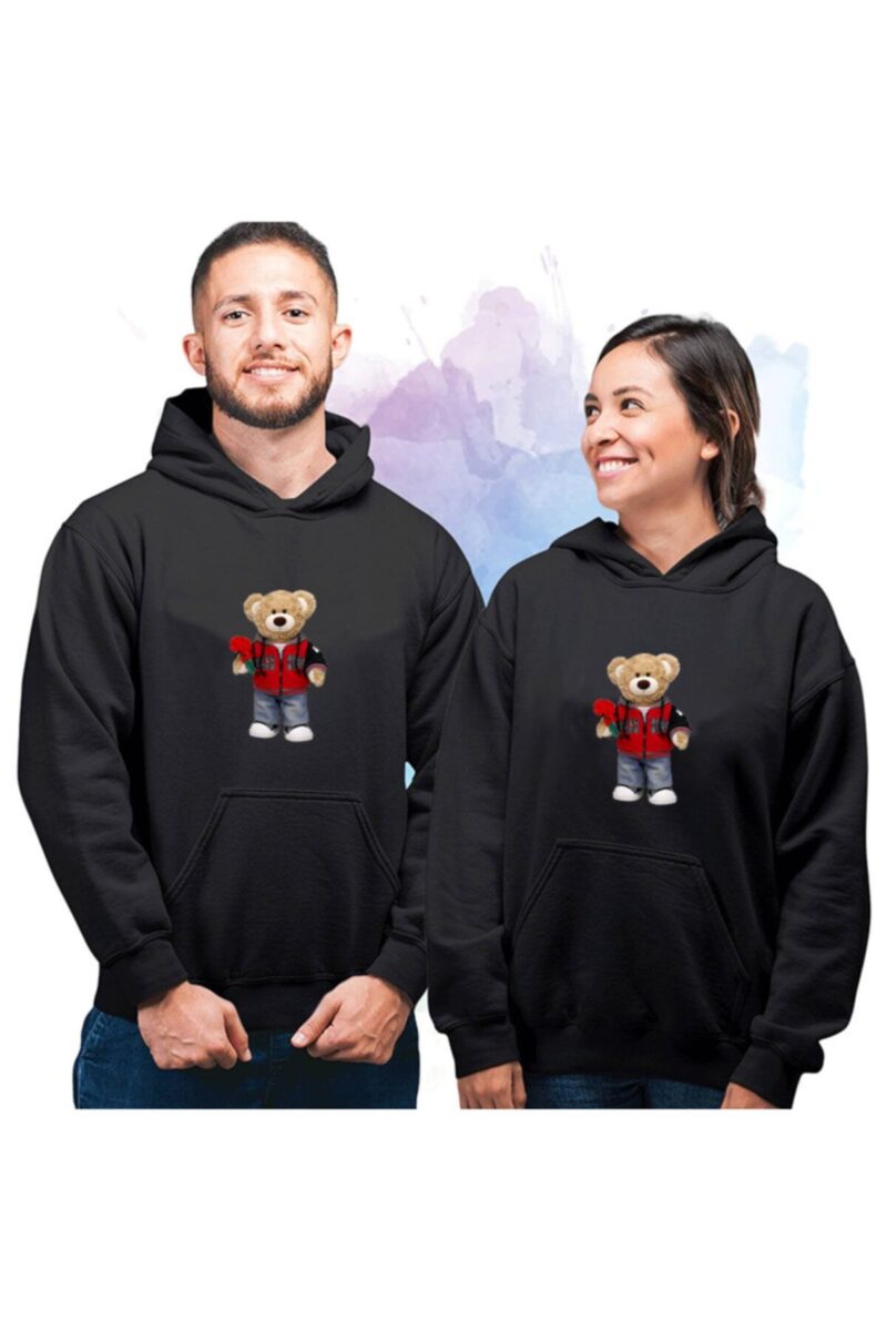 Sevgililer Gününe Özel Ayıcıklı 2 Adet Hoodie 2 Iplik Kapüşonlu Sevgili Kombini Sevgili Sweatshirt