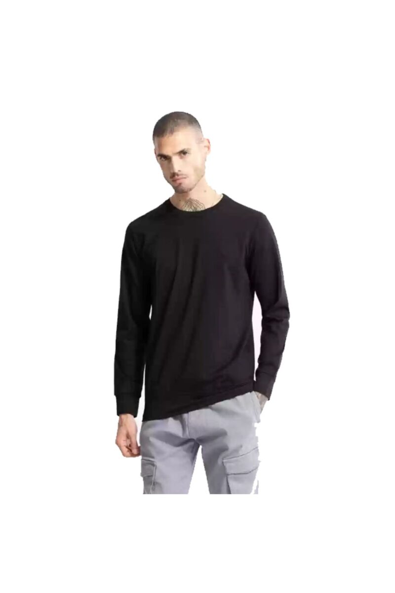 Siyah Bisiklet Yaka Sweatshirt %100 Pamuk Unisex Beli Lastiksiz