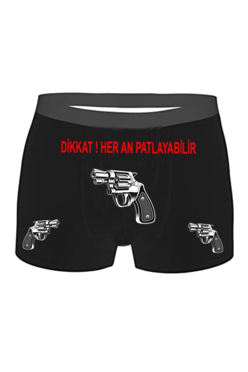 Dikkat Altıpatlar Her An Patlayabilir Baskılı Siyah Erkek Boxer Pamuklu Yerli Üretim