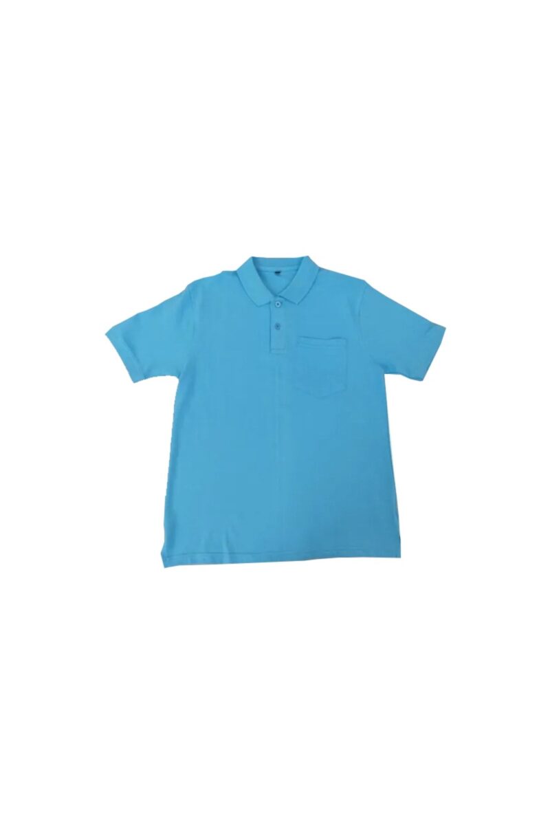 Çocuk Polo Yaka Cepli Kısa Kollu Lüks Penye Turkuaz Mavi Tişört Pamuklu Polo Yakalı Çocuk Tshirt
