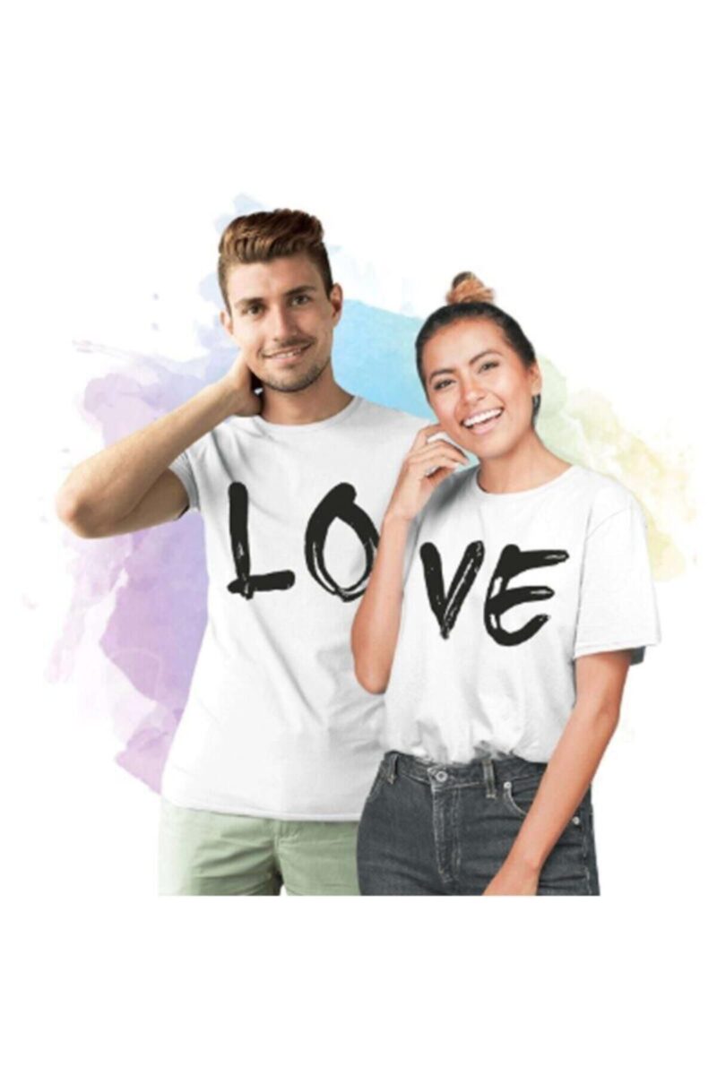 Sevgili Tişörtleri Çift Kombin Love Yazılı 2 Adet Beyaz Tshirt
