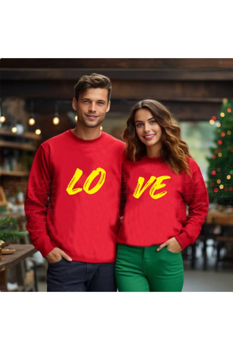 Love Birbirini Tamamlayan 2li Sweatshirt Sevgili Kombini Düz Lastiksiz Bel 2 adet 1 Ona 1 Sana!