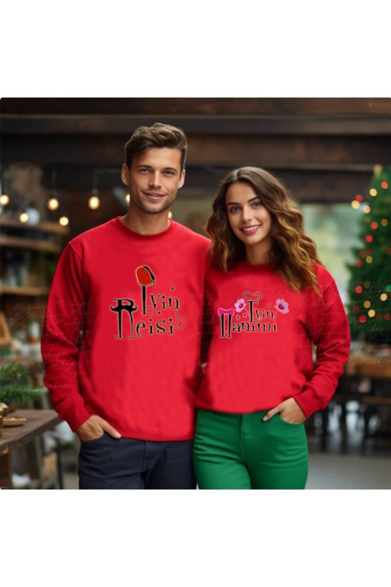 Evin Reisi Evin Hanımı 2li Sweatshirt Sevgili Kombini Düz Lastiksiz Bel 2 adet 1 Ona 1 Sana!