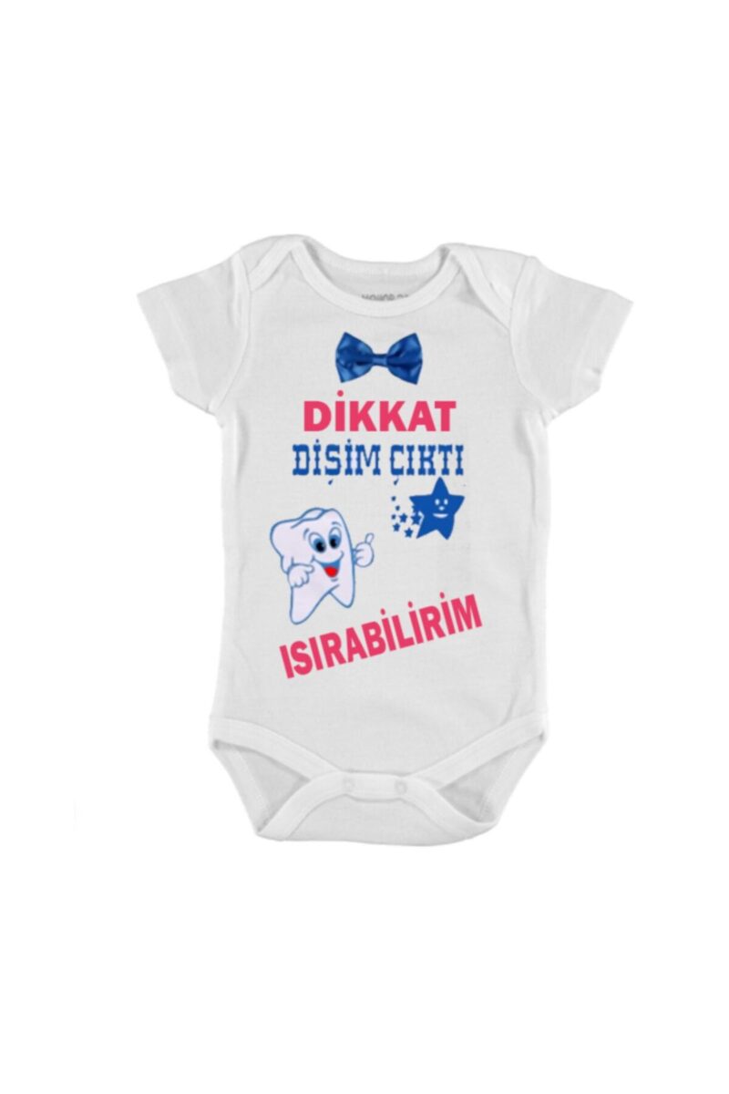 Dikkat Dişim Çıktı Isırabilirim Baskılı Erkek Bebek Zıbın Çıtçıtlı Pamuklu Body
