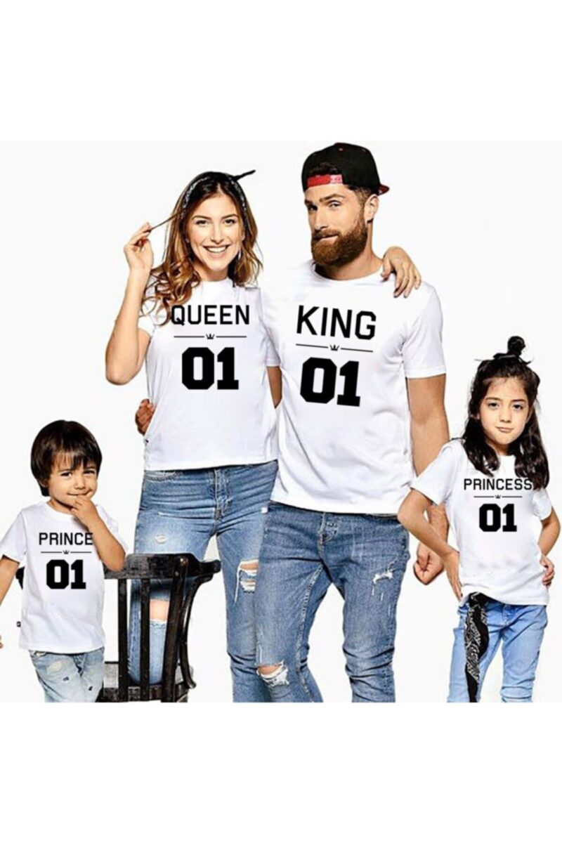 King Queen Prince Princess Baskılı 4lü Aile Boyu Tişört Kombini Yeni Sezon 01 Tasarım Tshirtler