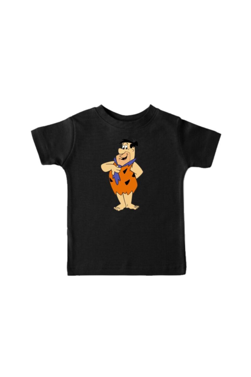 Siyah Fred Çakmaktaş Bebek Çocuk Tişörtü 0-10 Yaş Seçenekli Yerli Üretim Tshirt