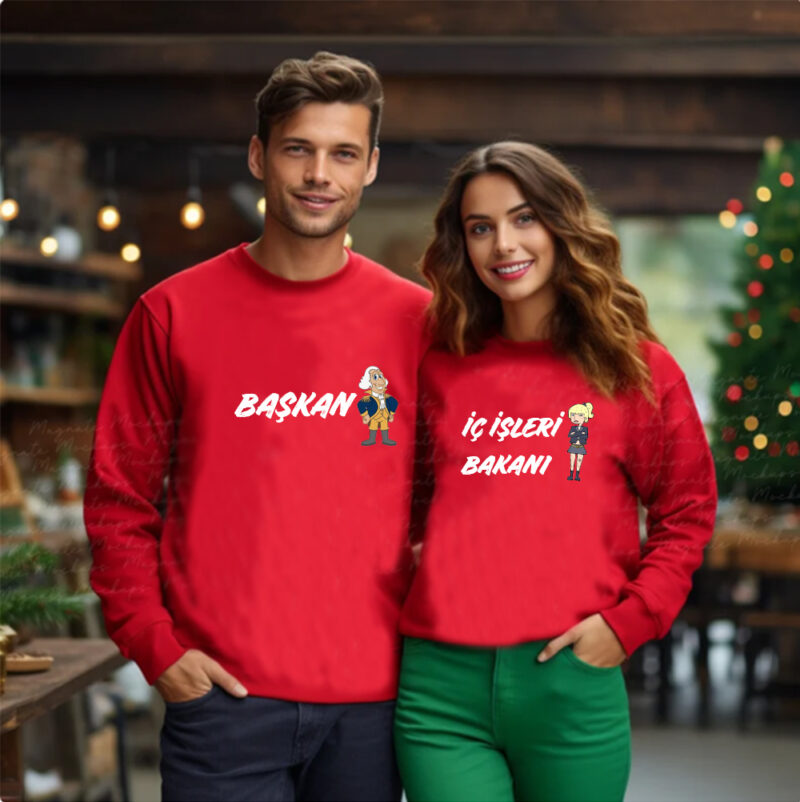 Başkan Bakan Birbirini Tamamlayan Sweatshirt Sevgili Kombini Düz Lastiksiz Bel 2 adet 1 Ona 1 Sana!