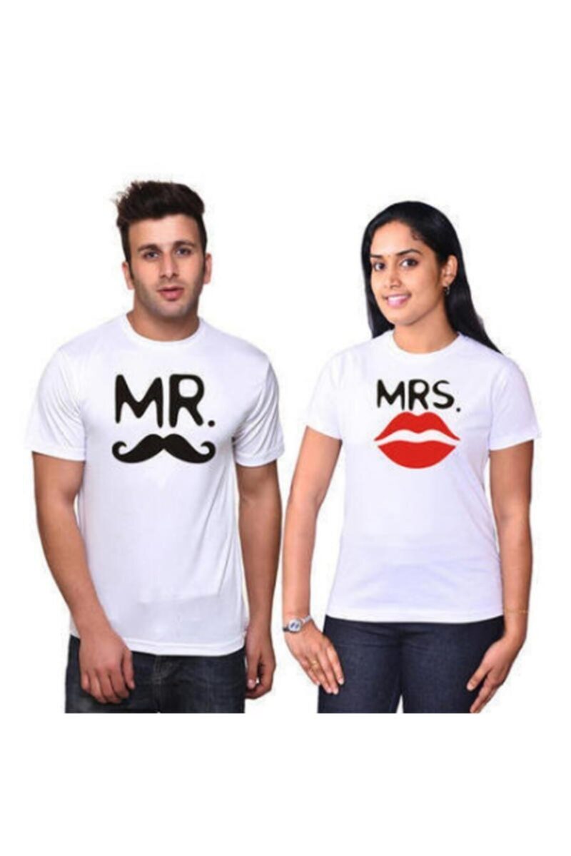 Sevgili Tişörtleri Çift Kombin Beyaz Mr. Mrs. Tshirt 2 Adet