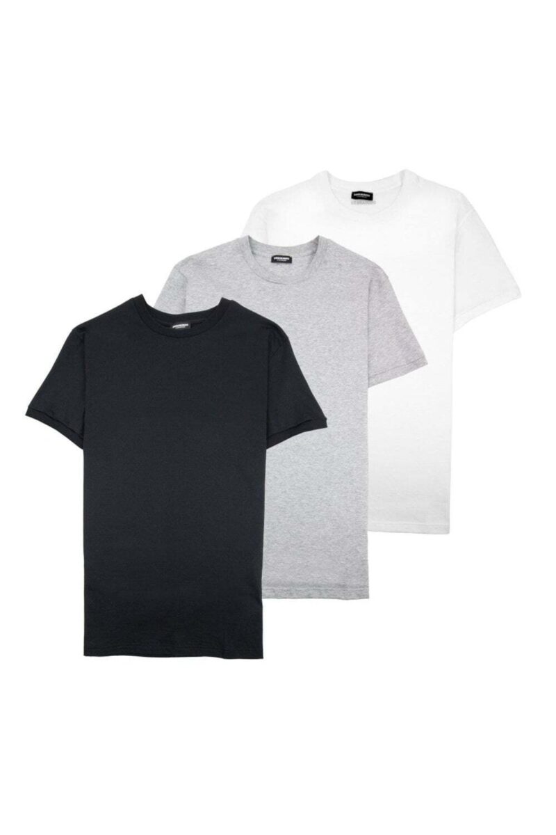 Gri Siyah Beyaz Tişört Seti Lüks Pamuklu Penye Tshirt 3'lü Basic T-shirt