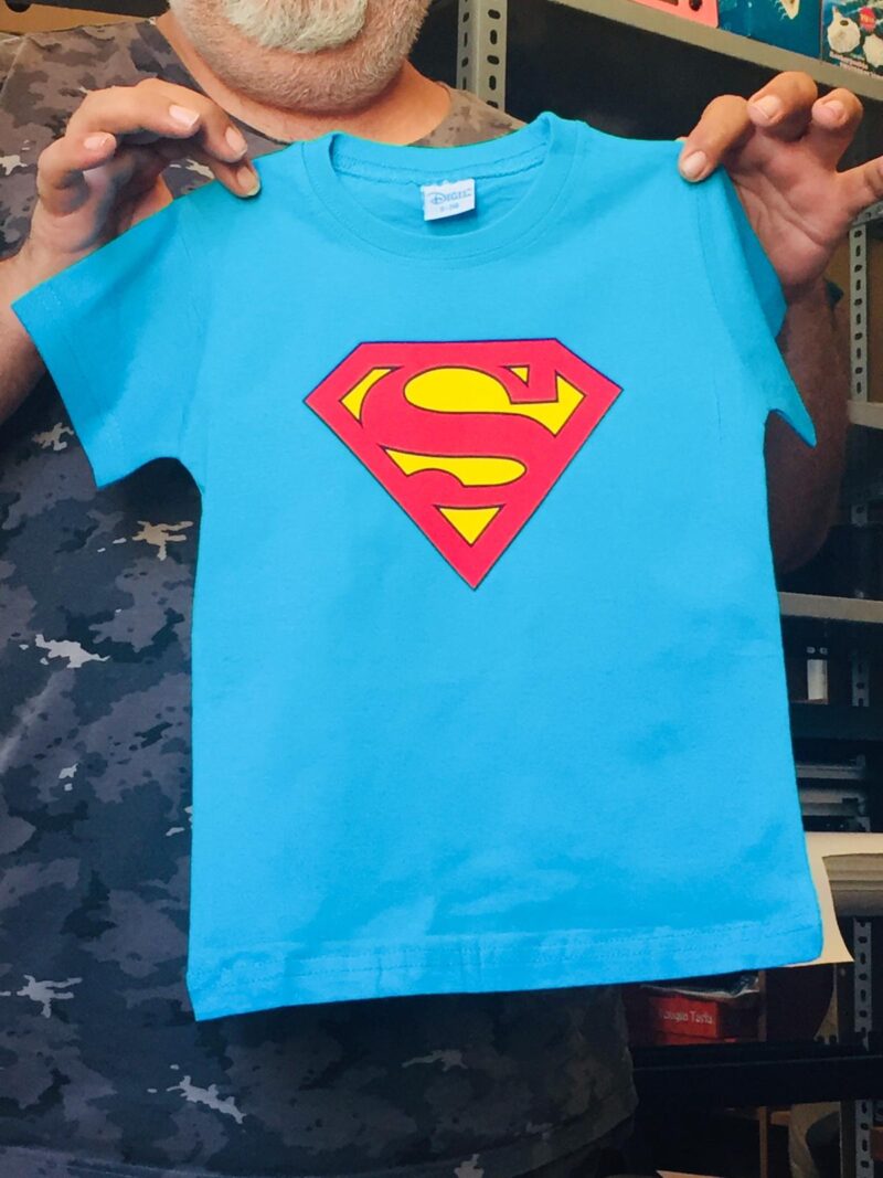 Anne Baba Çocuk 3'lü  Aile Tişört Kombini Supermen Tasarım Baskılı Pamuklu Turkuaz Mavi T-shirt Set - Görsel 3