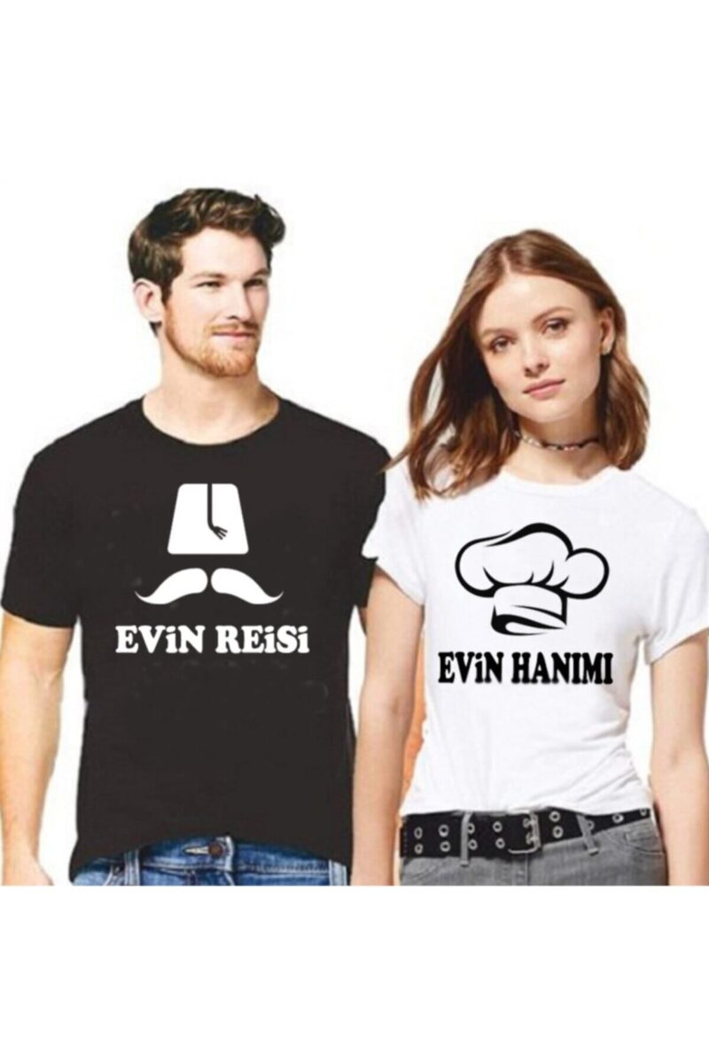 Sevgili Tişörtleri Bay Bayan Çift Kombini Evin Reisi Evin Hanımıi Siyah Beyaz Tshirt 2 Adet