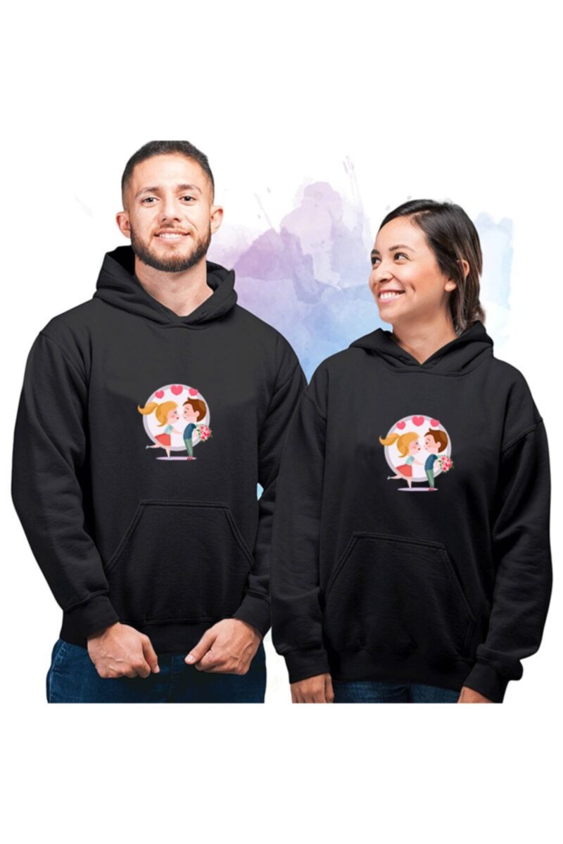 Sevgililer Gününe Özel 2 Adet 2 Iplik Kapüşonlu Sevgili Kombini Hoodie Sevgili Sweatshirt