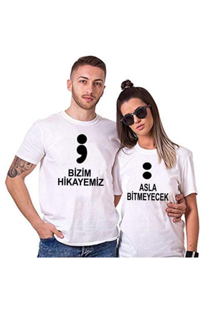 Sevgili Tişörtleri Bay Bayan Çift Kombin Beyaz Bizim Hikayemiz Baskılı Tshirt 2 Adet