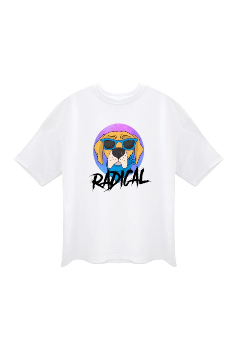 Beyaz Oversize Radical Baskılı Tişört  Amerikan Lisanslı Tasarım