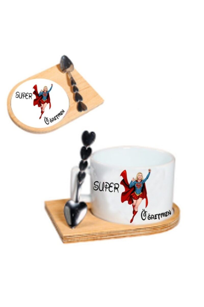 Süper Öğretmen Ahşap Altlıklı Seramik Fincan Takımı