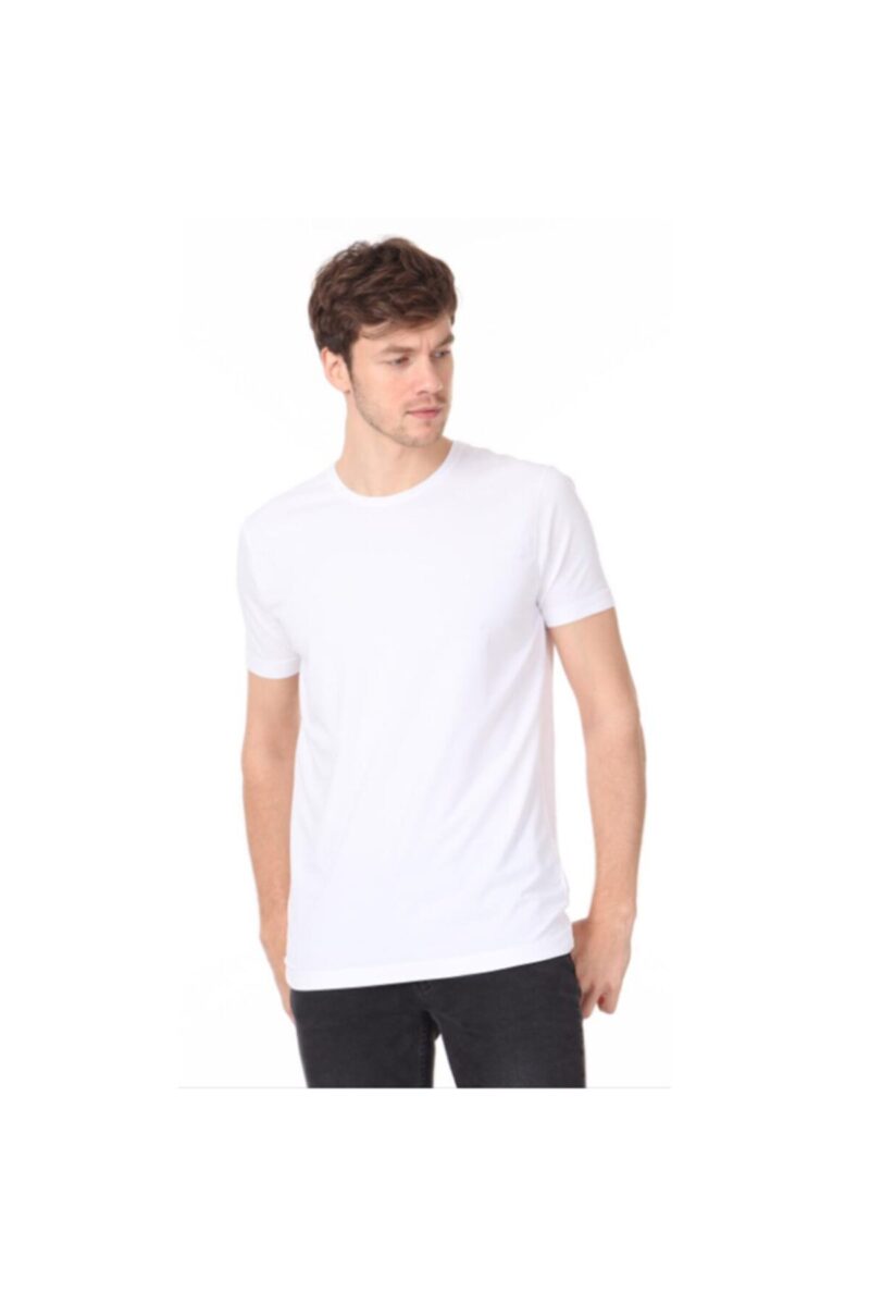 Pamuklu Penye Tişört Erkek Basic T Shirt Beyaz (BASKISIZ SATIŞ)