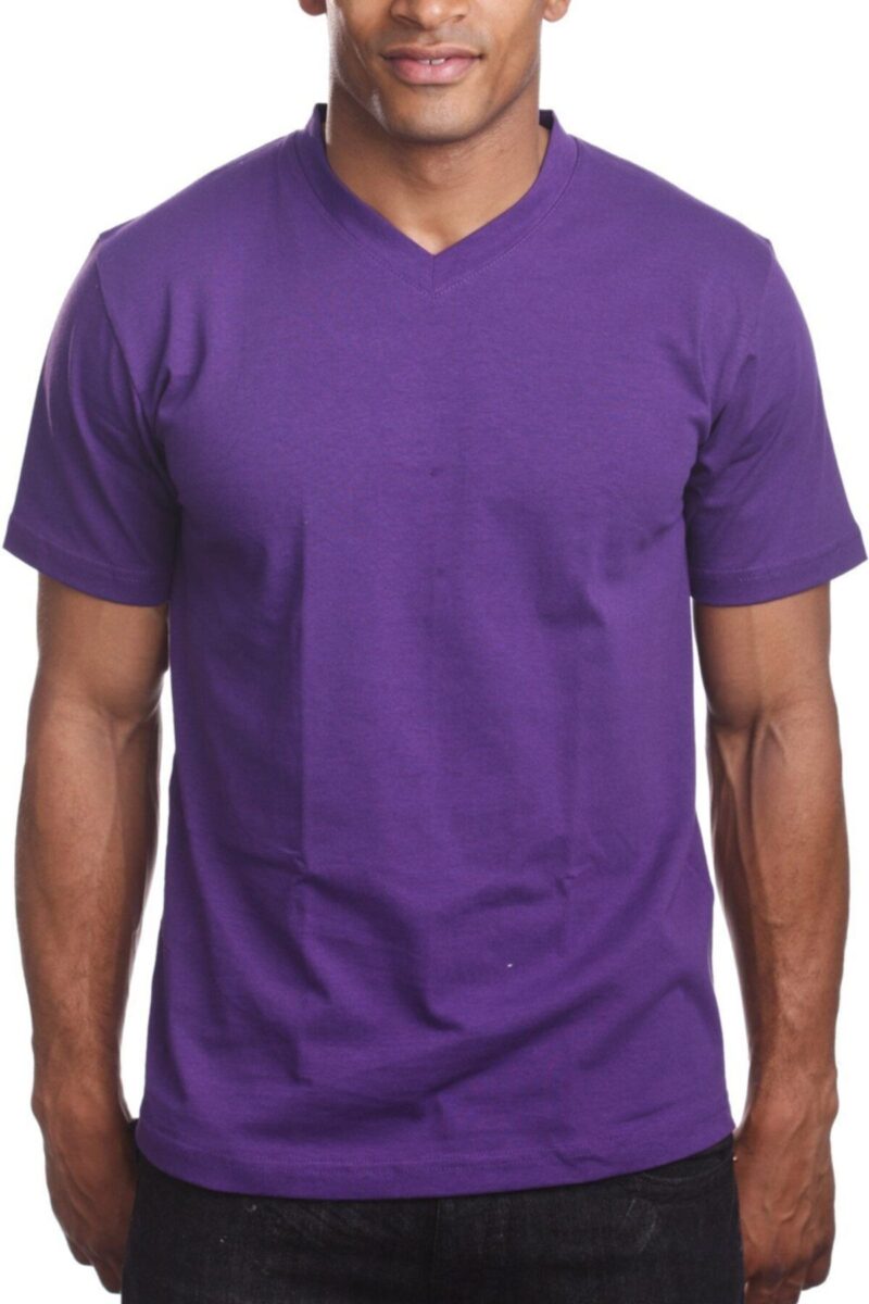 Erkek V Yaka  Pamuklu Tshirt Mor