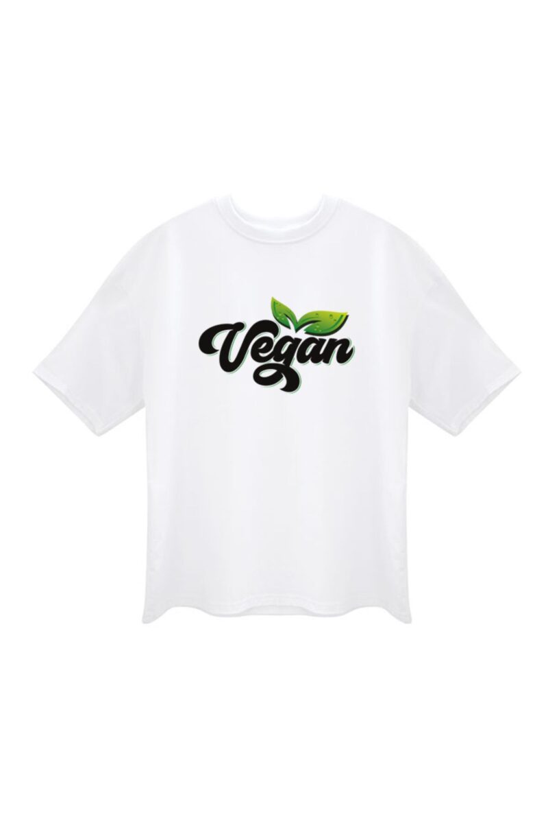 Vegan Tişörtü Beyaz Oversize Boyama Kalıcı Baskılı Tişört  Amerikan Lisanslı Tasarım