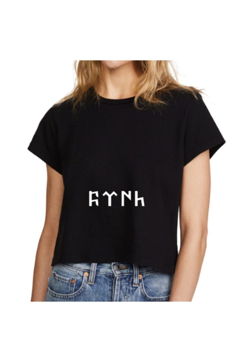 Kadın Siyah Türk Yazılı Göktürkçe Tasarım Tişört Pamuklu Tshirt