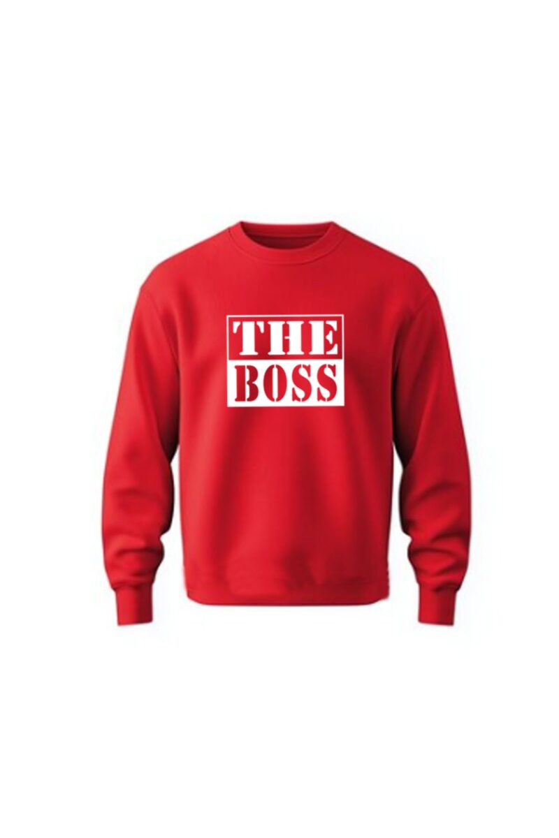 The Boss Baskılı İçi Şardonlu Sweatshirt Kırmızı Düz Lastiksiz Bel Kombin Yapılabilir