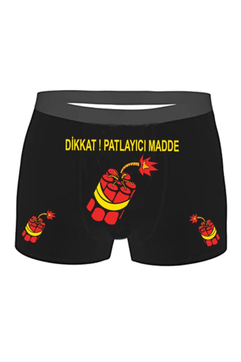 Dinamit Baskılı Espirili Siyah Erkek Boxer Pamuklu Yerli Üretim