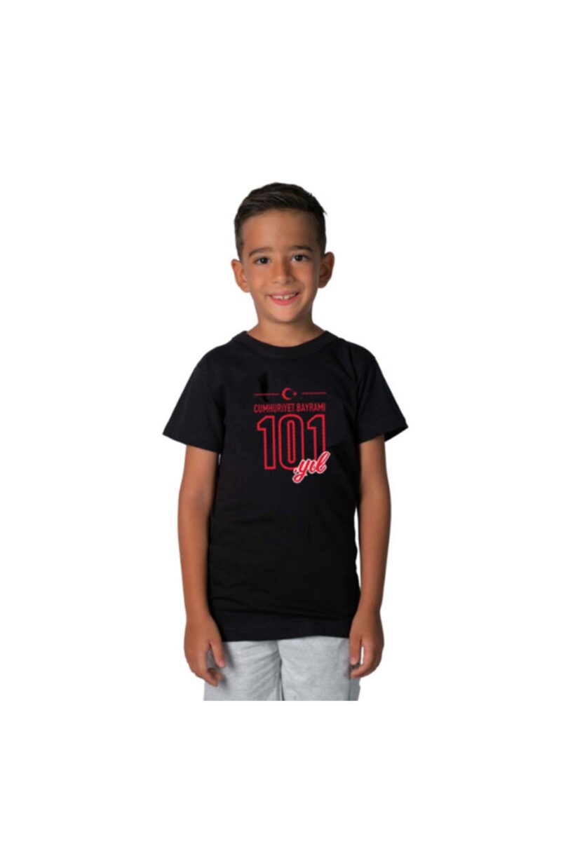 Cumhuriyetin 101.Yılı Baskılı 29 Ekim Çocuk Bisiklet Yaka Basic Pamuklu T-shirt