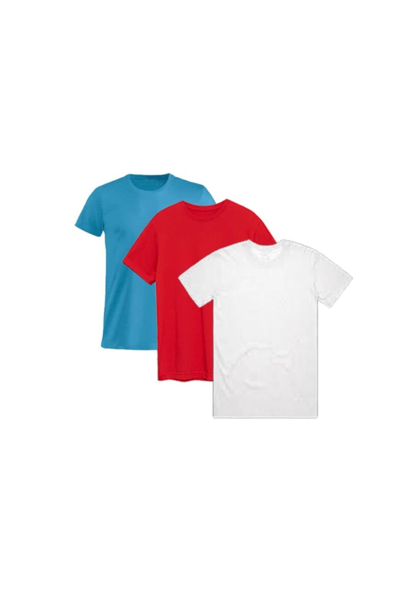 Kırmızı Turkuaz Beyaz Tişört Seti Lüks Pamuklu Penye Tshirt 3'lü Basic T-shirt
