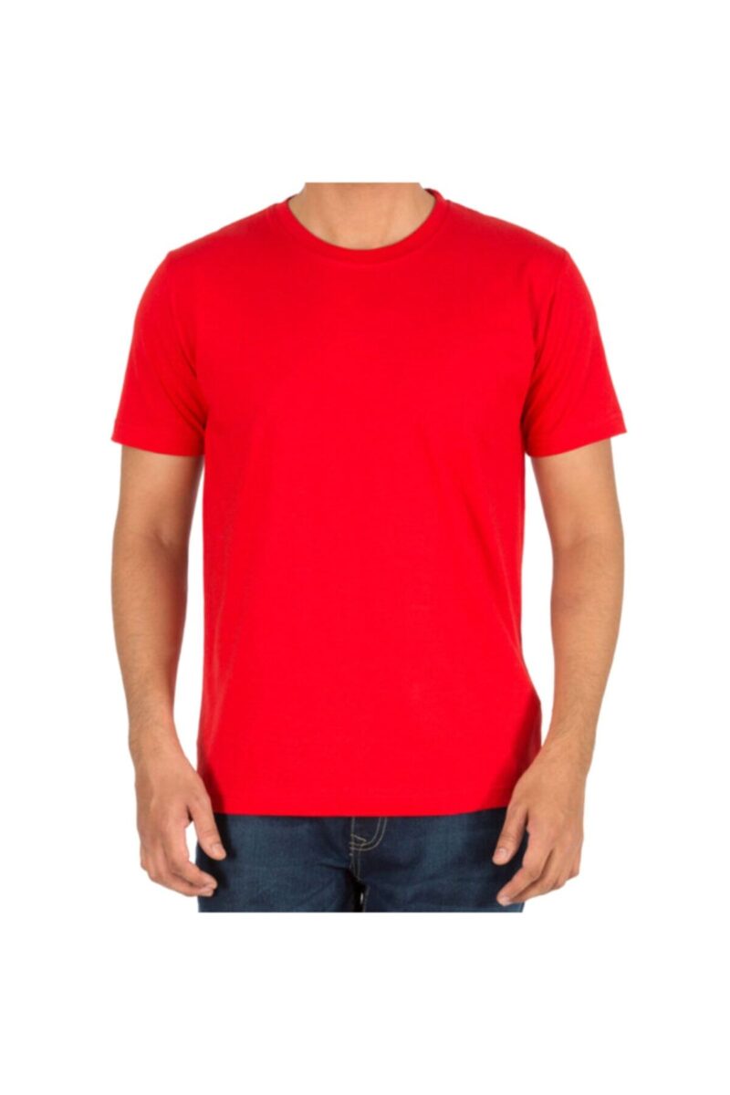 Pamuklu Penye Tişört Erkek Kadın Unisex Basic T Shirt Kırmızı Bayrak Kırmızısı BASKISIZ SATIŞ