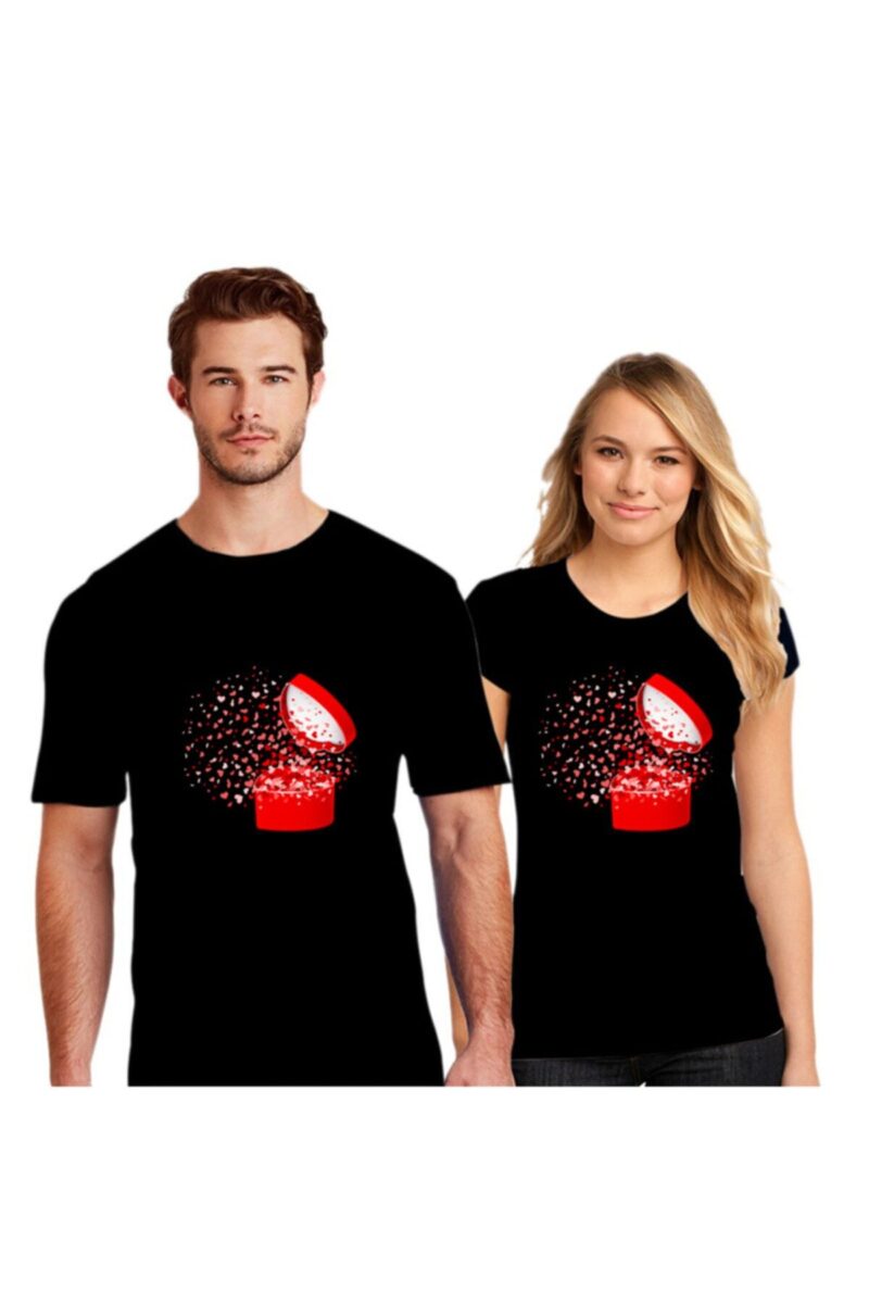 Sevgililer Gününe Özel Sevgili Kombini Sevgili Tişörtleri Baskılı Pamuklu Siyah 2 Adet Tshirt