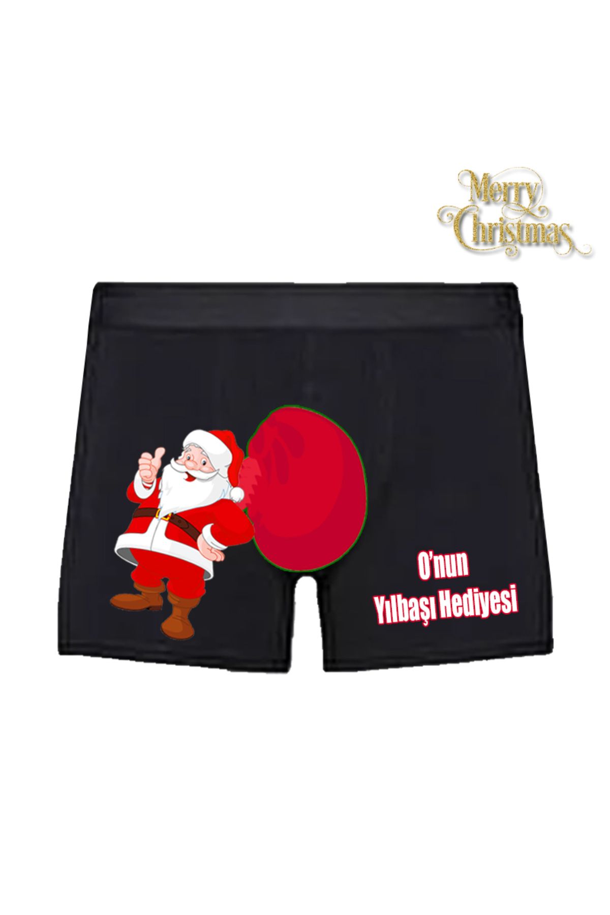Yılbaşı Hediyesi Noel Babalı Siyah Espirili Erkek Boxer Pamuklu Penye