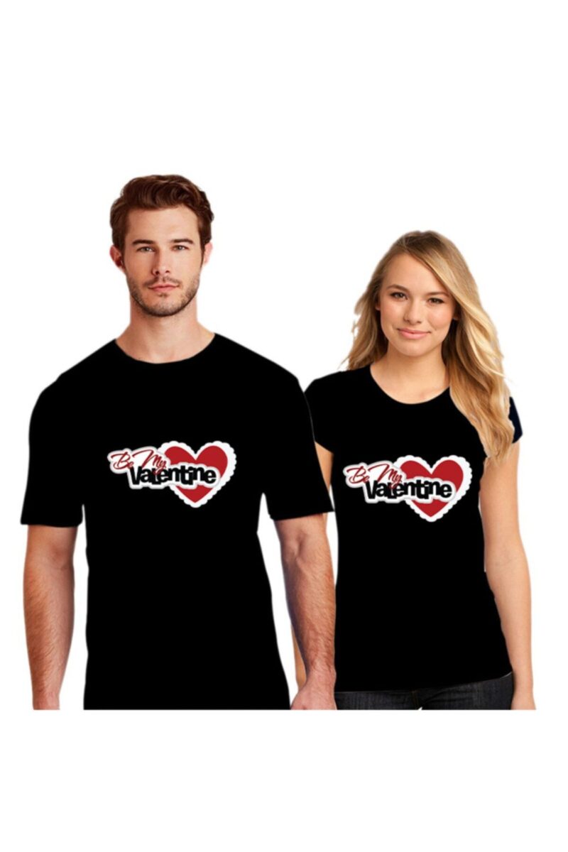 Sevgililer Gününe Özel Baskılı Sevgili Tişörtleri Sevgili Kombini Pamuklu Siyah 2 Adet Tshirt