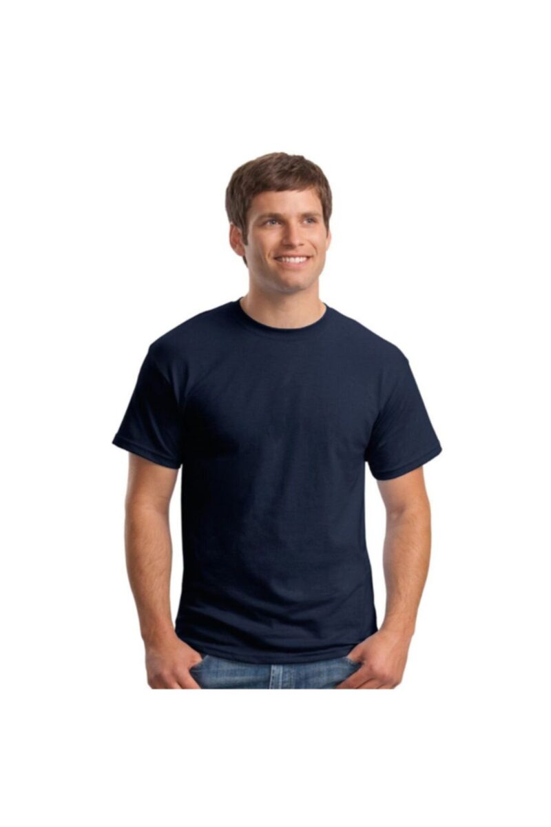 Pamuklu Penye Tişört Erkek Basic T Shirt Lacivert Koyu Mavi BASKISIZ SATIŞ