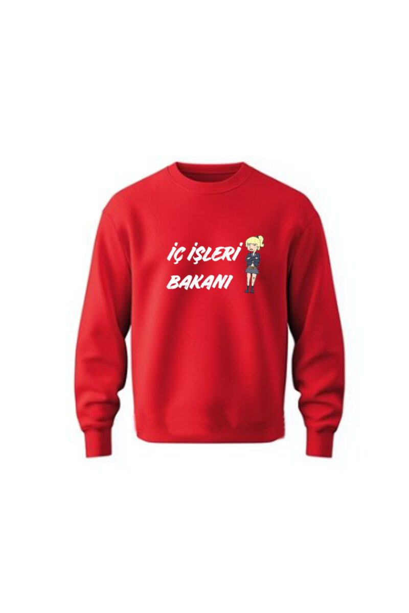 Espirili Baskılı İçi Şardonlu Kadın Sweatshirt Kırmızı Düz Lastiksiz Bel Kombin Yapılabilir