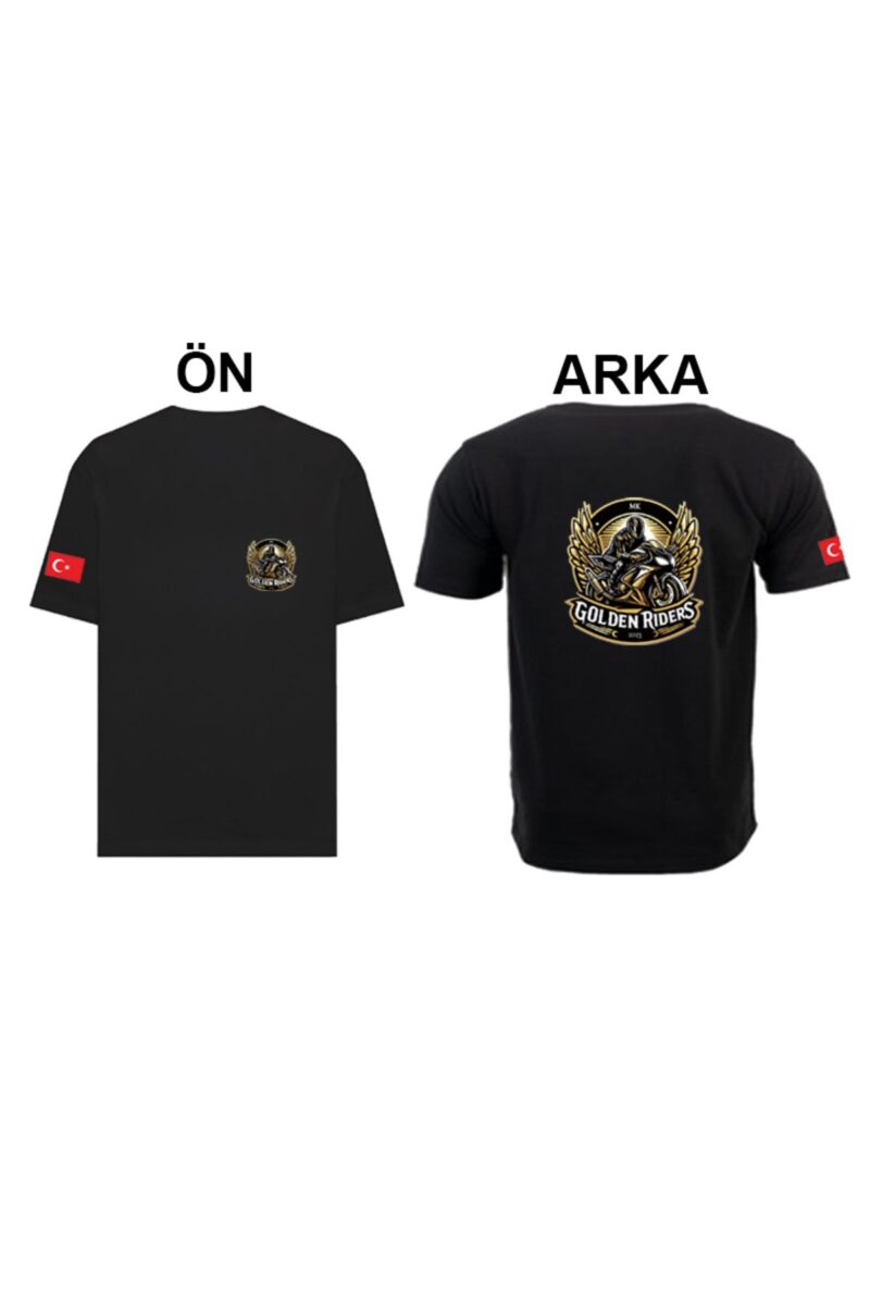 Motorcu Tişörtü Motorsiklet Temalı Pamuklu Sol Göğüs Sırt Baskılı Kolda Türk Bayrağı Baskılı T-shirt