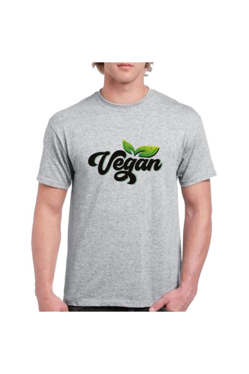 Vegan Tişörtü Baskılı Gri Erkek Tişört  Amerikan Lisanslı Tasarım