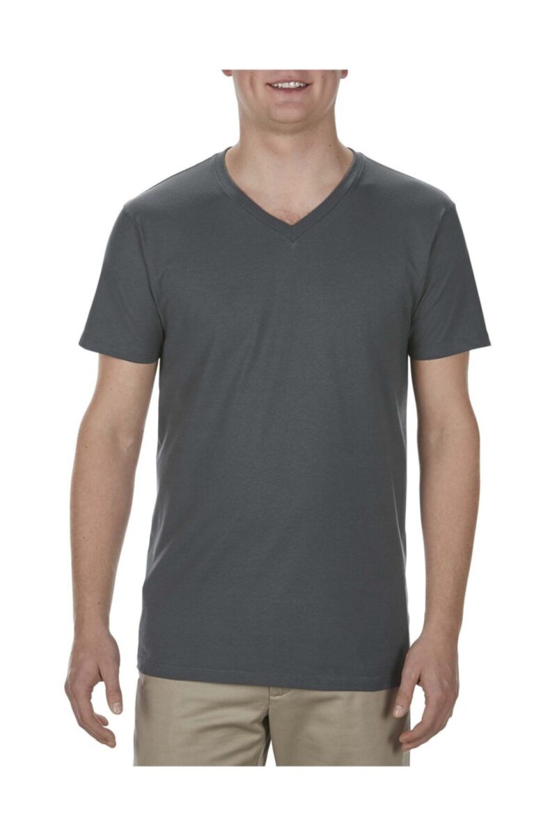Erkek V Yaka Tişört Pamuklu Tshirt Koyu Gri