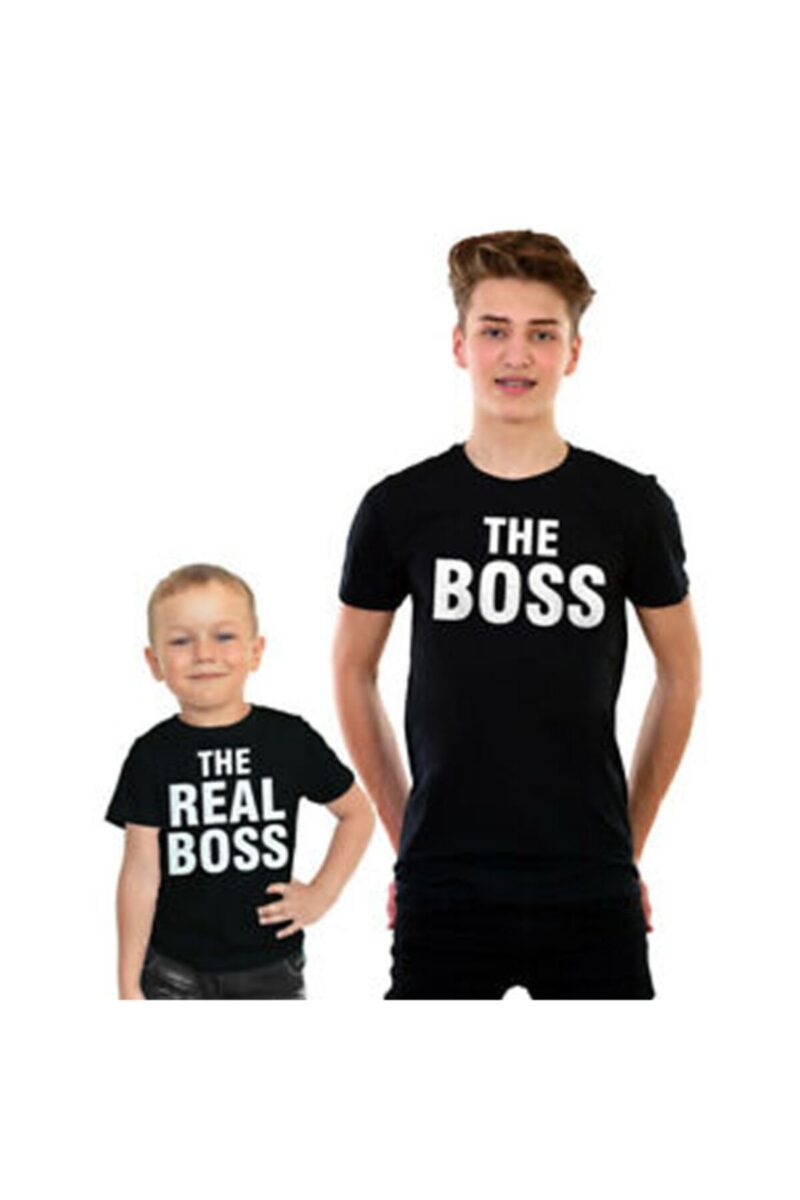 Anne Baba Erkek Kız Çocuk The Boss Baskılı Siyah T-Shirt Aile Kombini İçin Tişört - Görsel 2