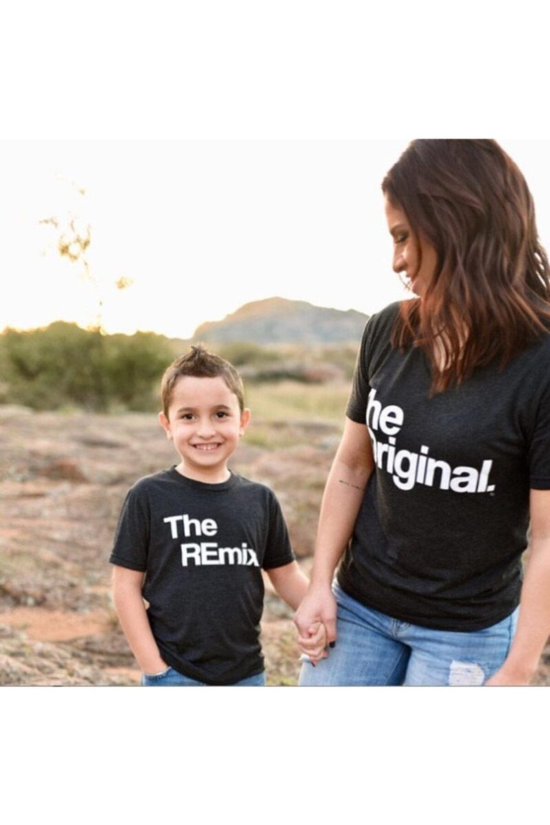 Anne Oğul Tişört Kombini The Original The Remix Baskılı Pamuklu 1. Kalite Siyah T-shirt Kombini