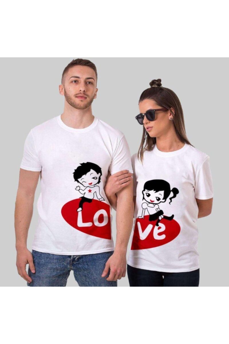 Sevgili Tişörtleri Bay Bayan Çift Kombin Beyaz 2 Adet Love Yazılı Tshirt