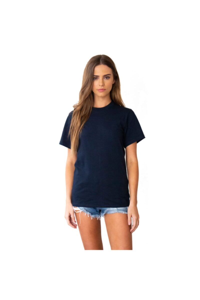 Pamuklu Kadın Penye Tişört Kadın Basic T Shirt Lacivert Koyu Mavi (BASKISIZ SATIŞ)
