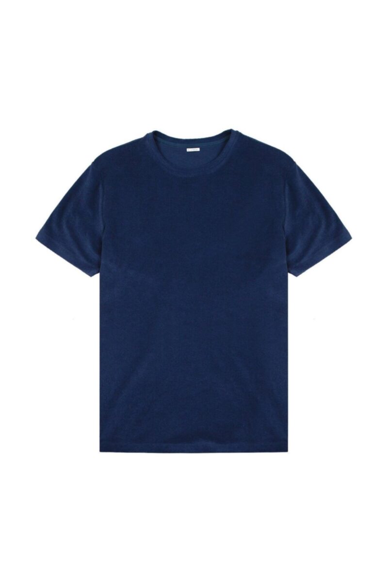 Erkek Bisiklet Yaka Tişört Pamuklu Tshirt Indigo