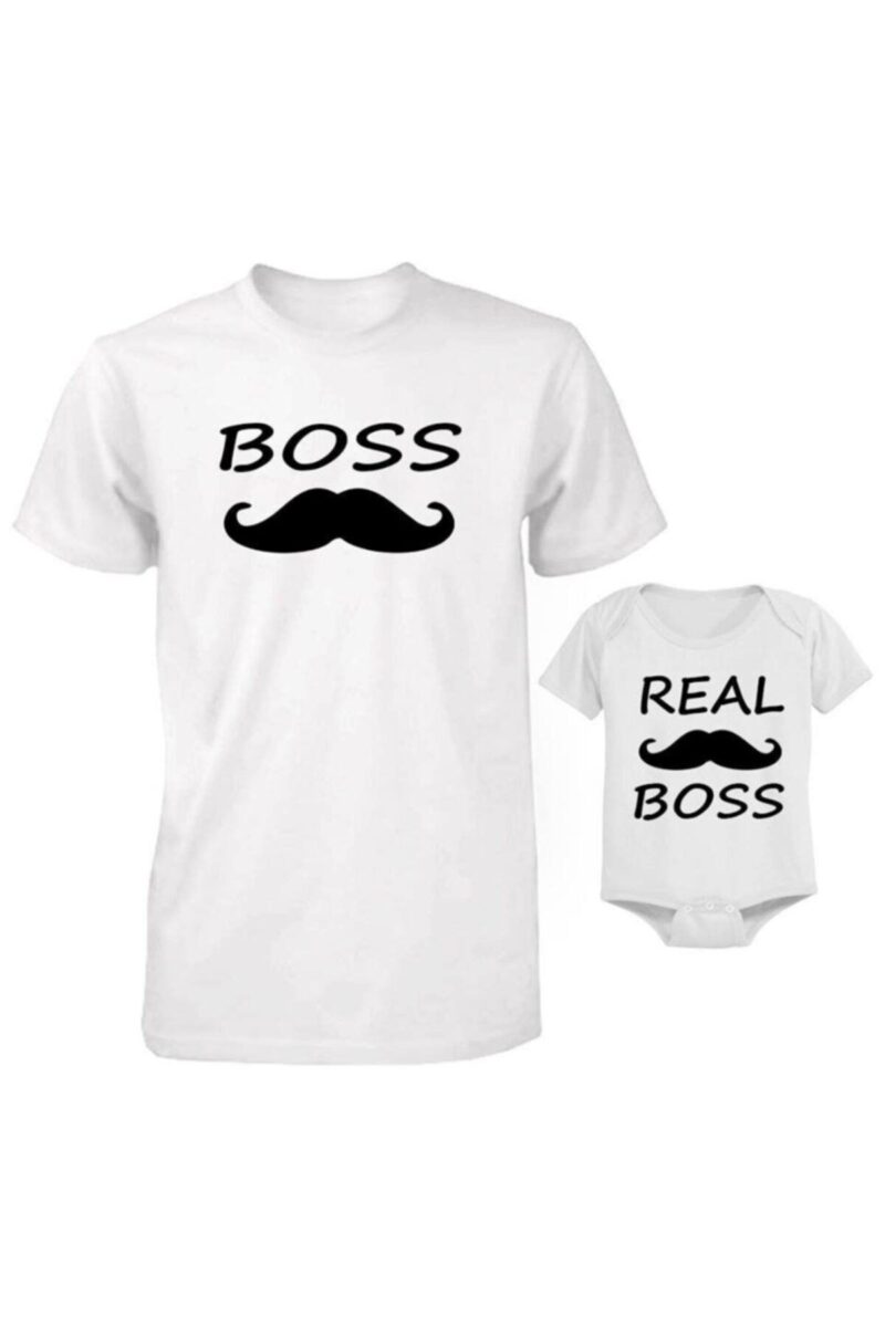 Baba Oğul Bebek Zıbınlı The Boss Baskılı Beyaz Tişört (kombin Yapılabilir Fiyat Ayrı Ayrıdır)