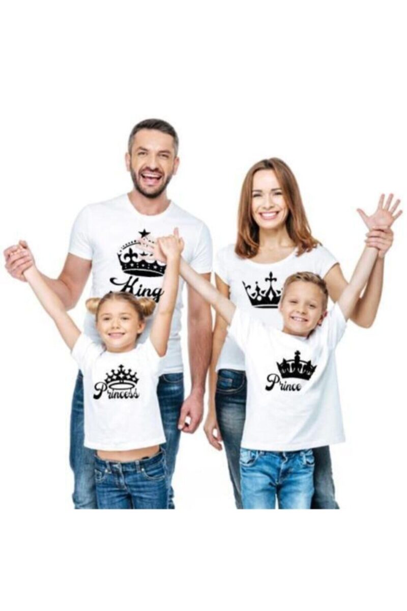 King Queen Prince Princess Baskılı 4'lü Aile Boyu Tişört Kombini - Görsel 2