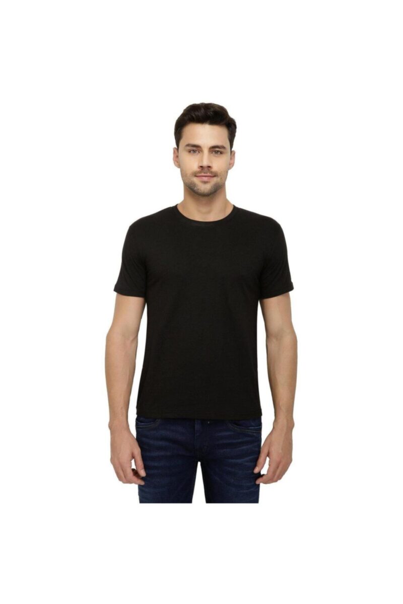 Erkek Bisiklet Yaka Tişört Pamuklu Tshirt Siyah
